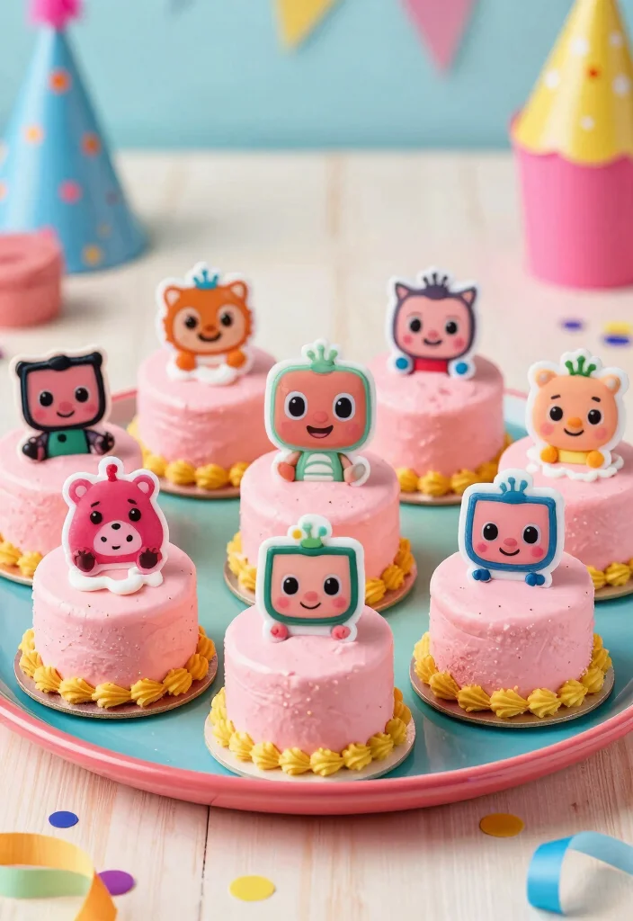 16 Pink Cocomelon Cake Ideas for Cute Kids Celebrations - 9. Mini Pink Cocomelon Cakes 1