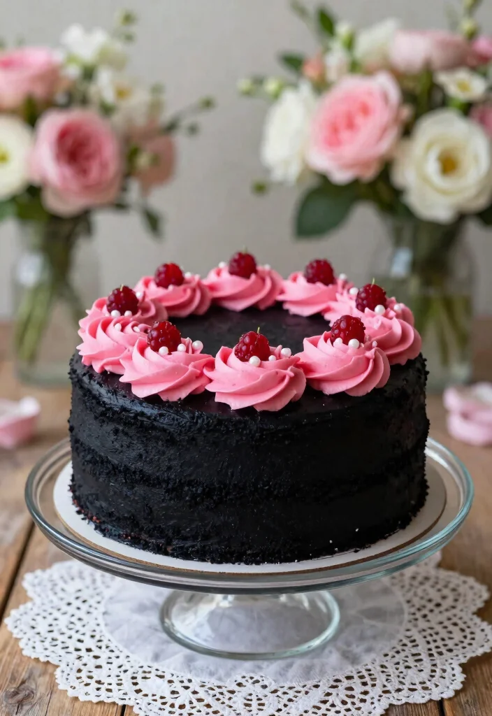 16 Pink and Black Cake Ideas: Bold Chic Contrast - 1. Black Velvet Delight with Pink Buttercream Swirls 1