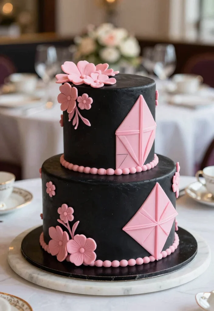 16 Pink and Black Cake Ideas: Bold Chic Contrast - 12. Luxurious Pink and Black Fondant Cake 1
