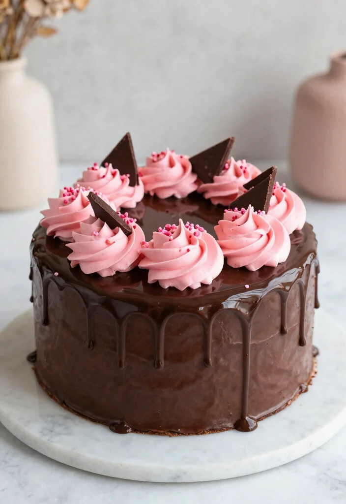 16 Pink and Black Cake Ideas: Bold Chic Contrast - 14. Chocolate Ganache Pink and Black Cake 1