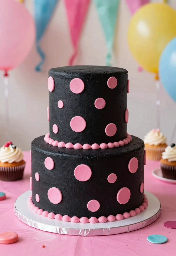 16 Pink and Black Cake Ideas: Bold Chic Contrast - 6. Polka Dot Pink and Black Cake 1