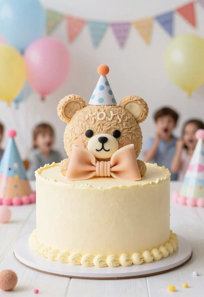 16 Teddy Bear Birthday Cake Ideas Soft Cute Style - 10. Teddy Bear Round Cake with Bow 1
