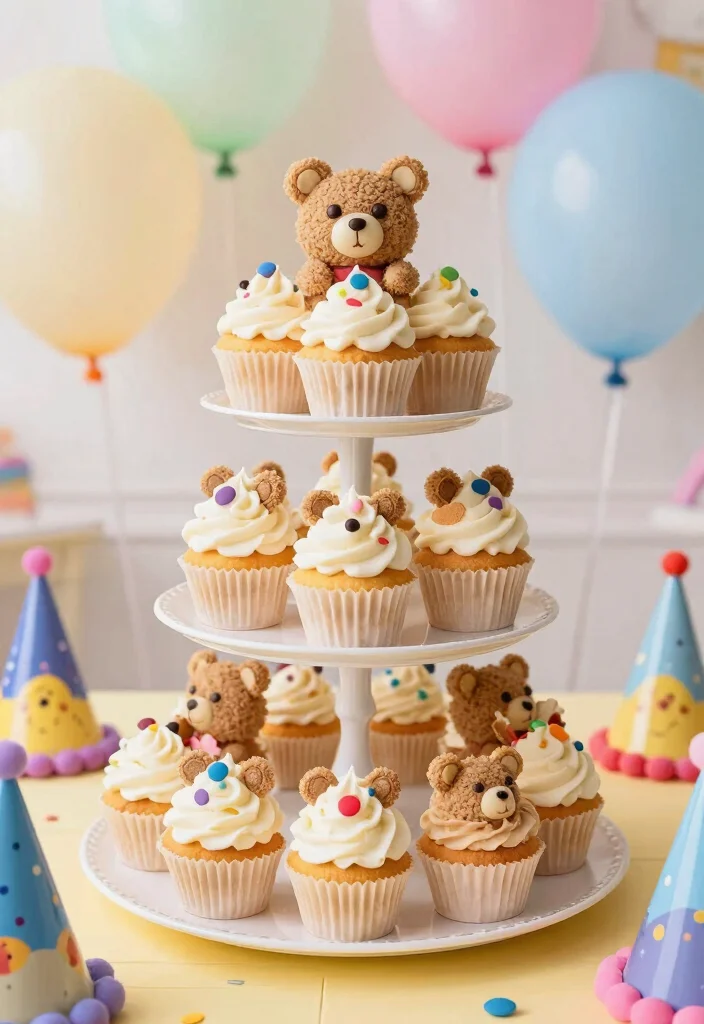 16 Teddy Bear Birthday Cake Ideas Soft Cute Style - 5. Teddy Bear Cupcake Tower 1
