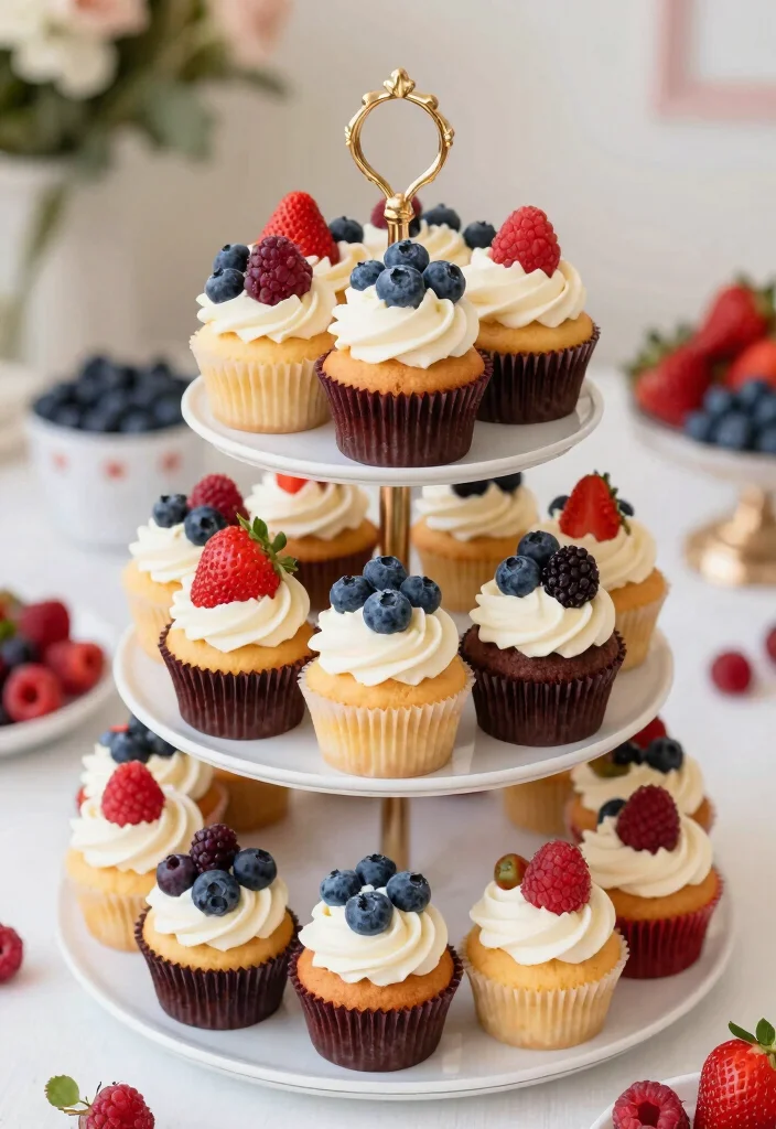 17 Berry First Birthday Cake Ideas Sweet Fruity Smash - 7. Mixed Berry Cupcake Tower 1