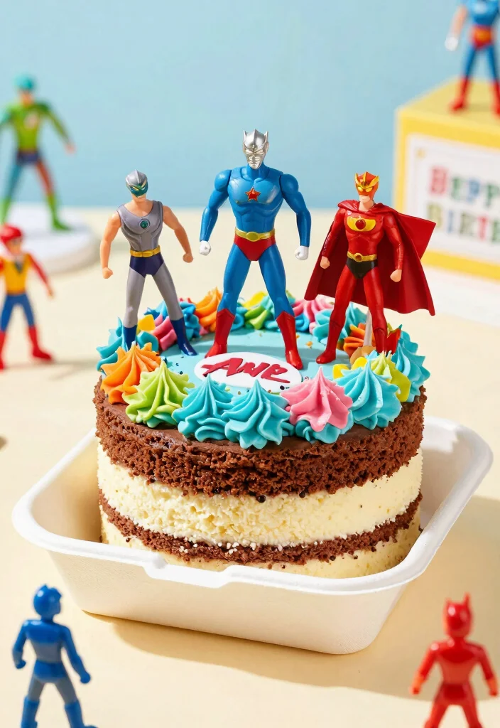 17 Birthday Bento Cake Ideas for Cute Personal Celebrations - 8. Superhero Action Bento Cake 1