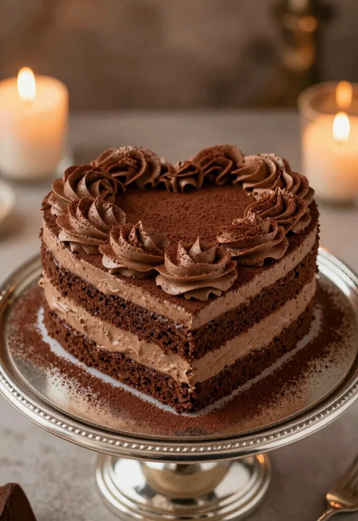 17 Black Vintage Heart Cake Ideas Dark Romantic Style - 16. Dark Mocha Cream Heart Cake 1