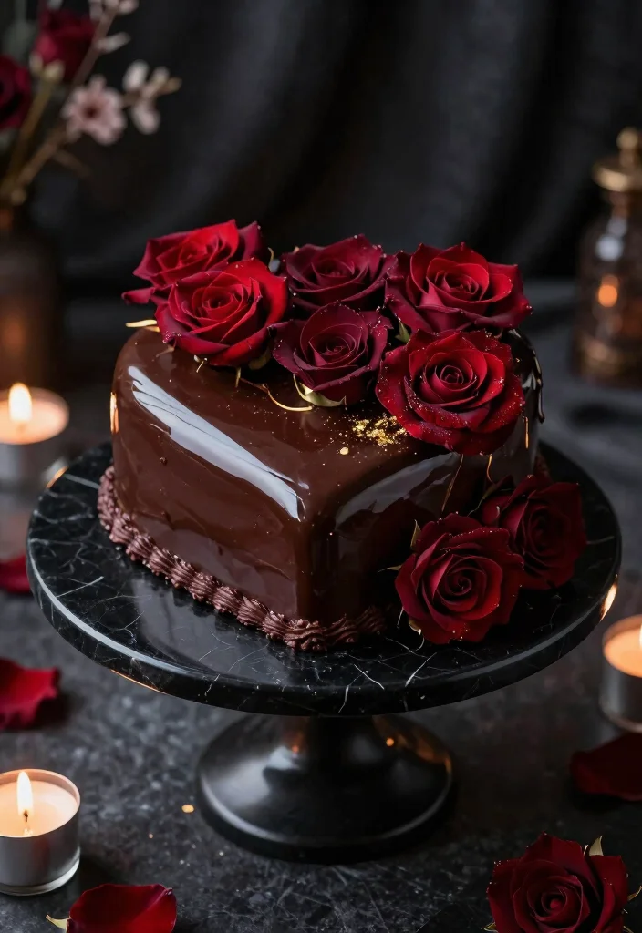 17 Black Vintage Heart Cake Ideas Dark Romantic Style - 3. Dark Chocolate Ganache Heart Cake 1
