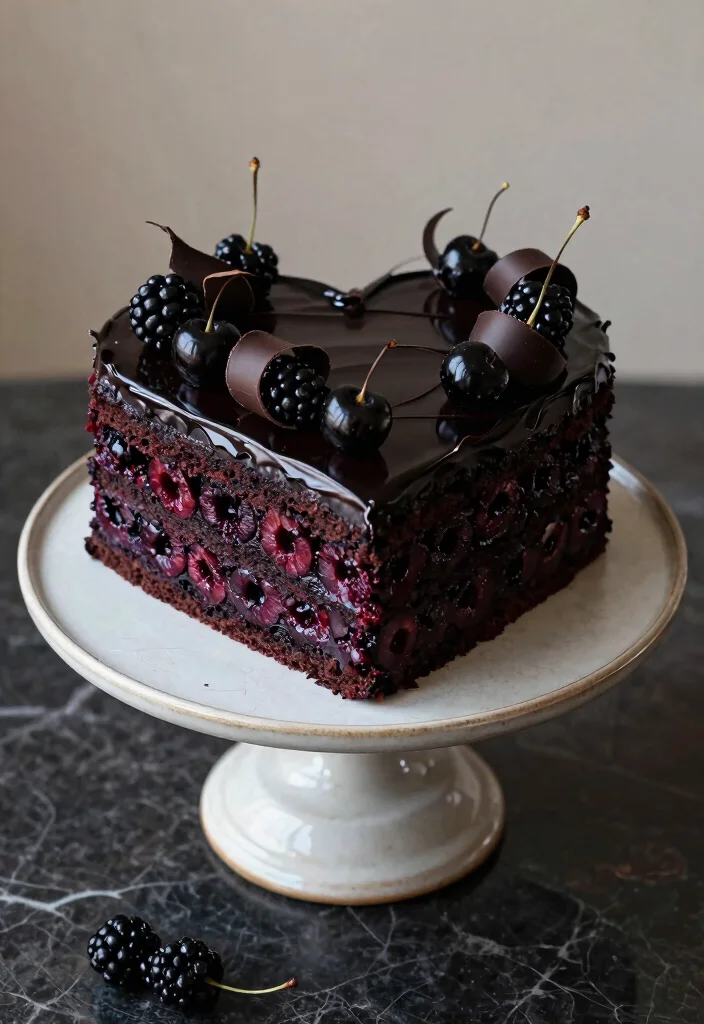 17 Black Vintage Heart Cake Ideas Dark Romantic Style - 7. Black Cherry Heart Cake 1