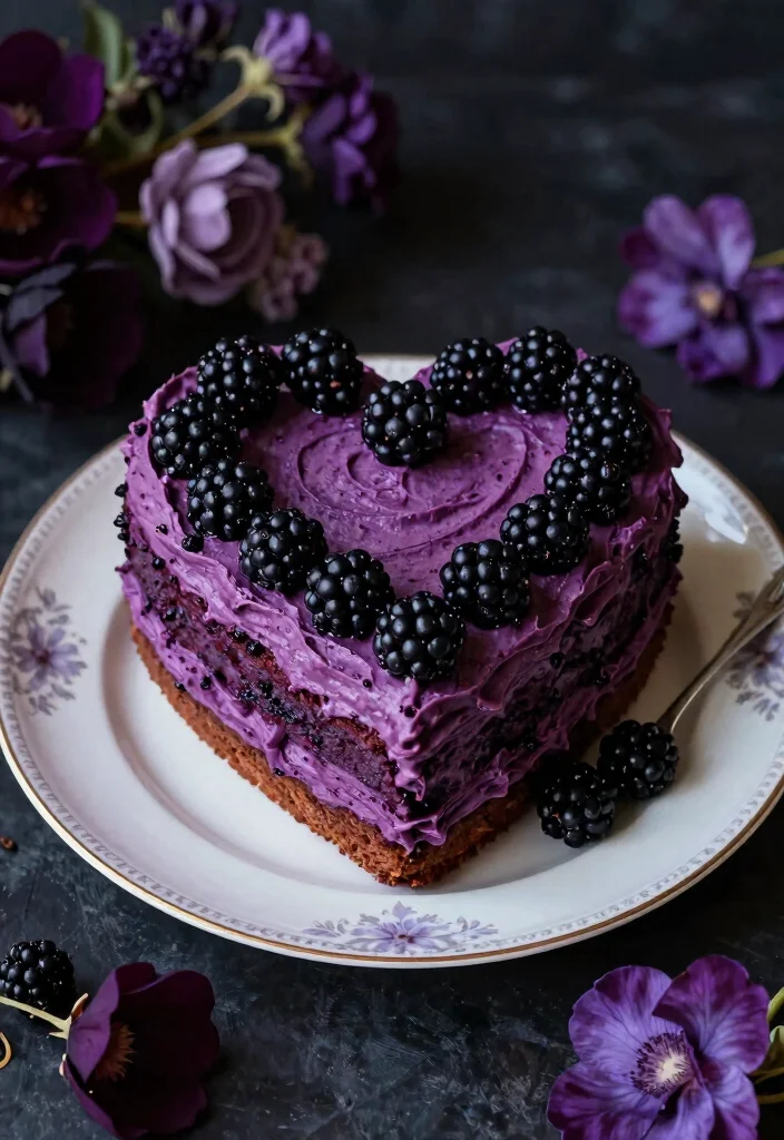 17 Black Vintage Heart Cake Ideas Dark Romantic Style - 8. Blackcurrant Heart Cake 1