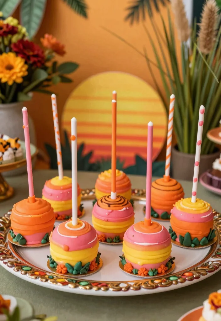 17 Jungle Cake Pops Ideas: Wild Party Desserts for Your Tropical Bash - 12. Safari Sunset Cake Pops 1