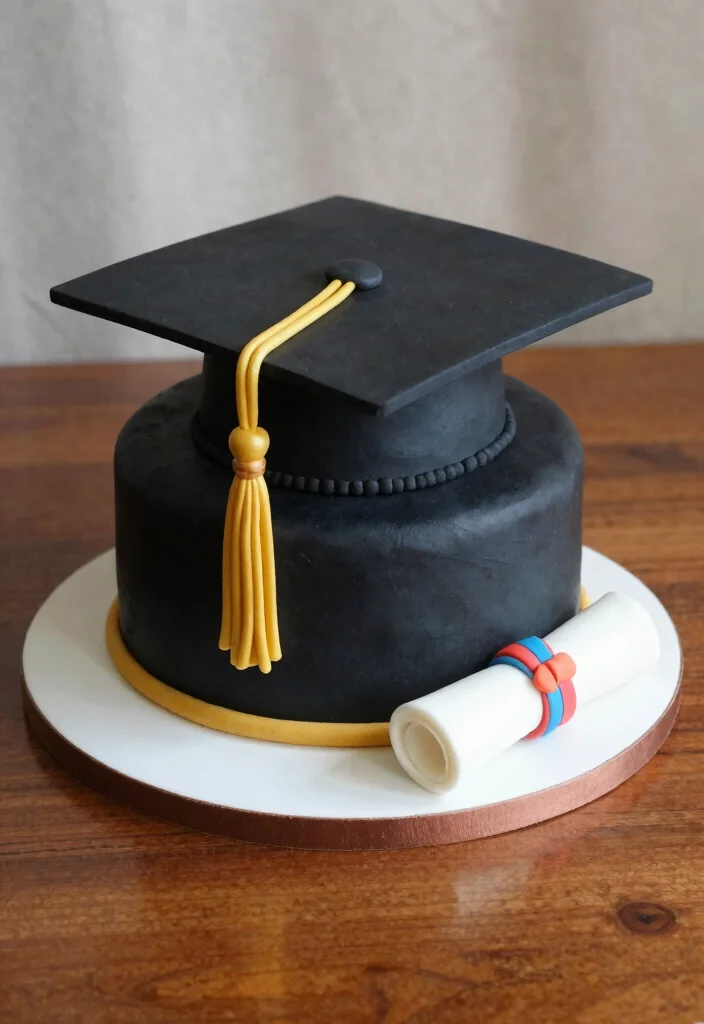 17 Masters Graduation Cake Ideas in Elegant Academic Style - 1. Classic Graduation Cap Cake 1