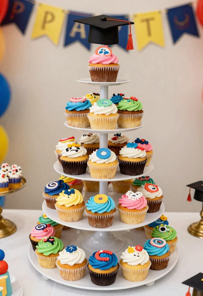 17 Masters Graduation Cake Ideas in Elegant Academic Style - 13. Interactive Cupcake Tower 1