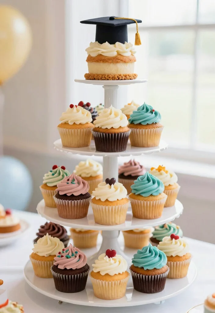 17 Masters Graduation Cake Ideas in Elegant Academic Style - 15. Sophisticated Tiered Cupcake Cake 1