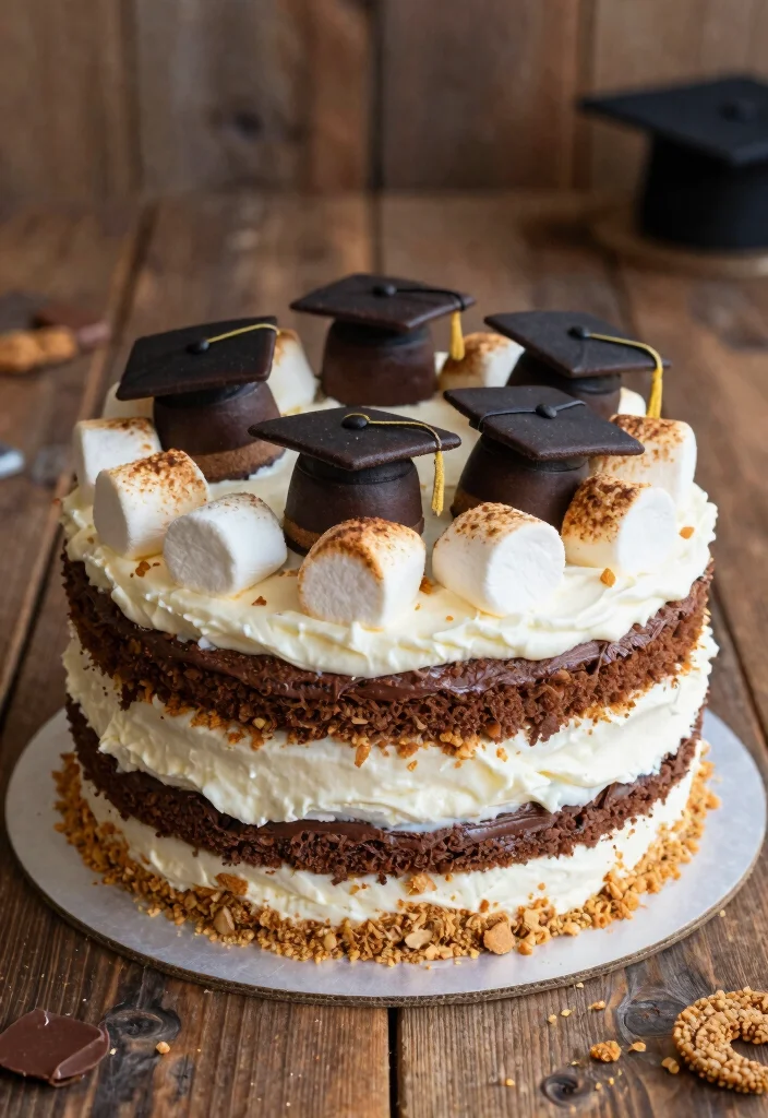17 Masters Graduation Cake Ideas in Elegant Academic Style - 17. S'mores Graduation Cake 1