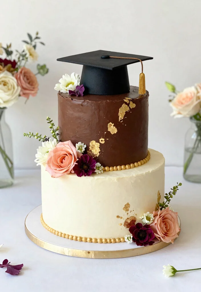 17 Masters Graduation Cake Ideas in Elegant Academic Style - 2. Elegant Two-Tiered Graduation Cake 1