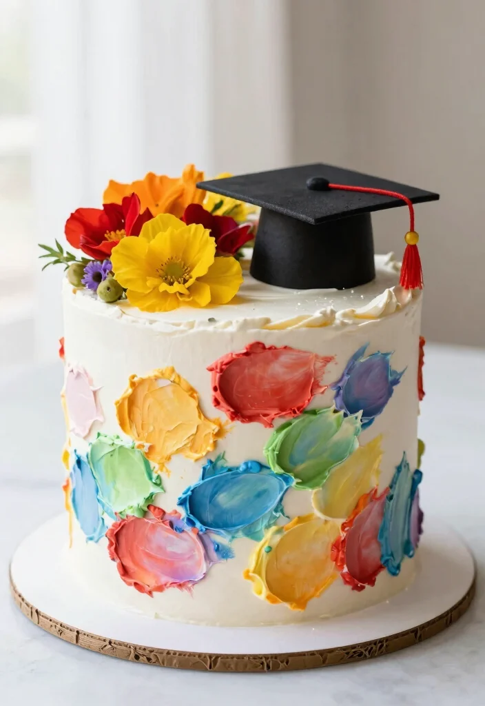 17 Masters Graduation Cake Ideas in Elegant Academic Style - 5. Artistic Brushstroke Cake 1