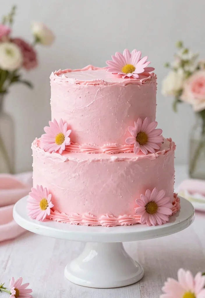 17 Pink Daisy Cake Ideas: Soft Floral Sweetness - 1. Classic Pink Daisy Buttercream Cake 1