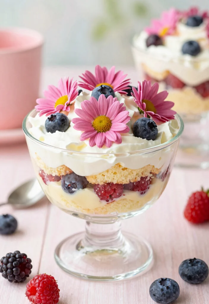 17 Pink Daisy Cake Ideas: Soft Floral Sweetness - 11. Pink Daisy Trifle 1