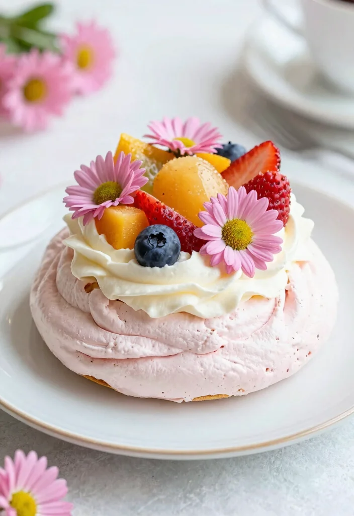 17 Pink Daisy Cake Ideas: Soft Floral Sweetness - 13. Pink Daisy Pavlova 1