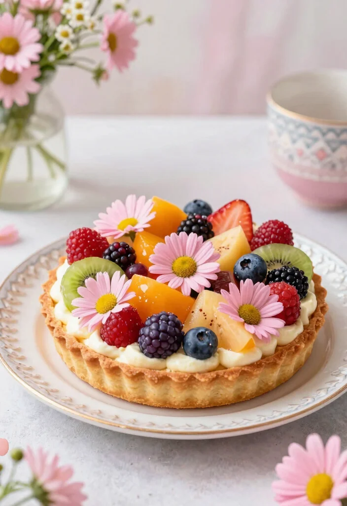 17 Pink Daisy Cake Ideas: Soft Floral Sweetness - 16. Pink Daisy Fruit Tart 1
