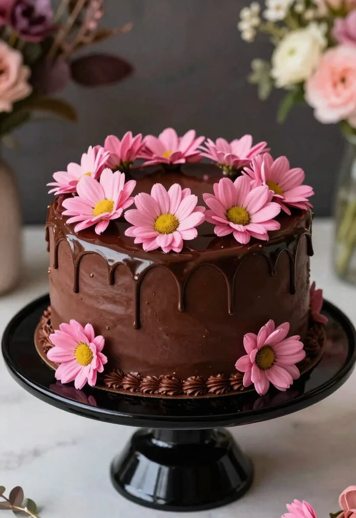 17 Pink Daisy Cake Ideas: Soft Floral Sweetness - 4. Pink Daisy Chocolate Cake 1