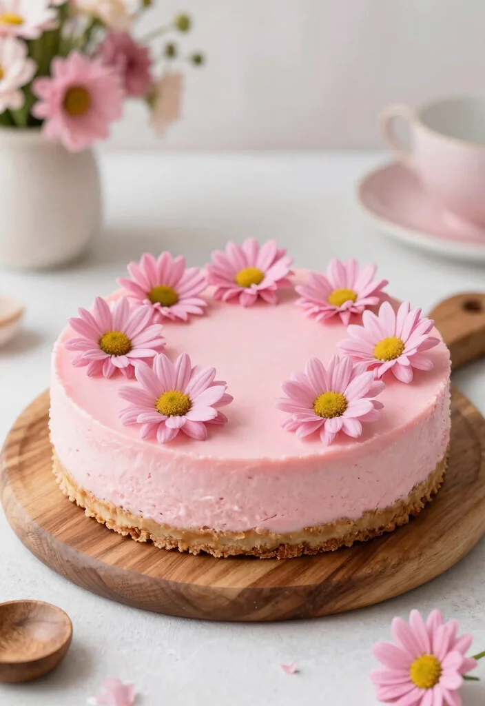 17 Pink Daisy Cake Ideas: Soft Floral Sweetness - 8. Pink Daisy Cheesecake 1