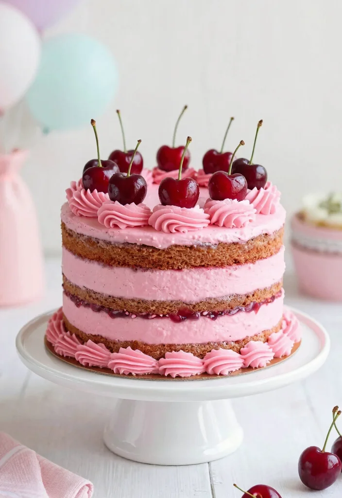 17 Pink Ribbon Cake Ideas for an Elegant Statement Style - 15. Cherry Almond Pink Ribbon Cake 1