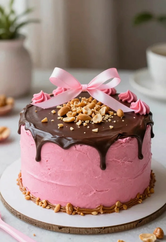 17 Pink Ribbon Cake Ideas for an Elegant Statement Style - 17. Peanut Butter Pink Ribbon Cake 1