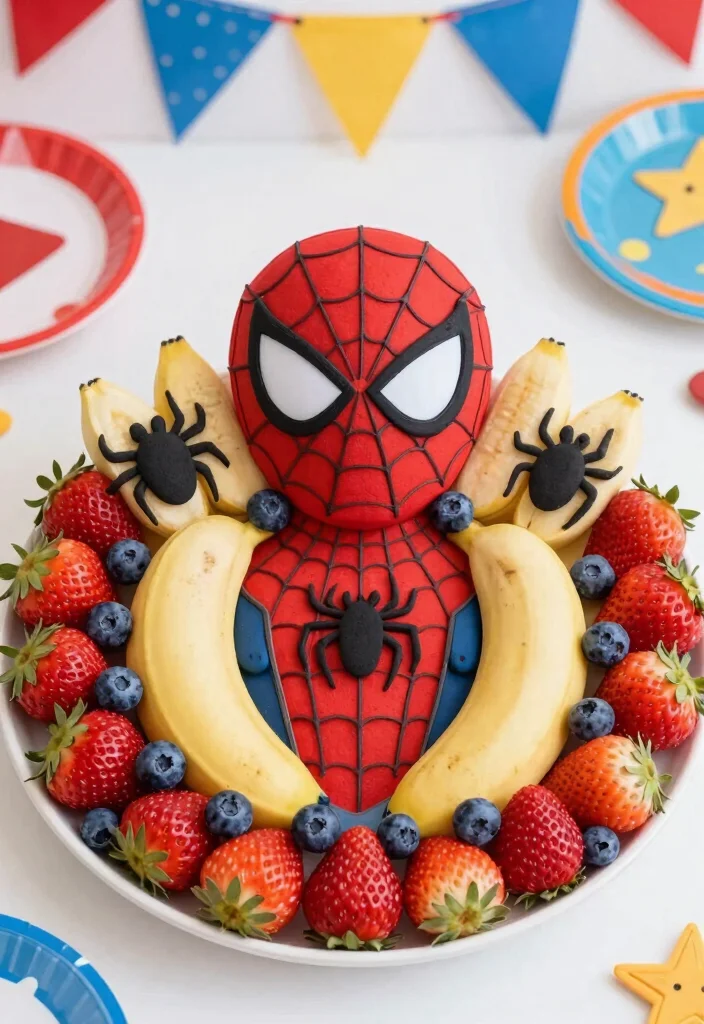 17 Spidey Birthday Cake Ideas Superhero Fun Theme - 11. Spider-Man Fruit Platter 1