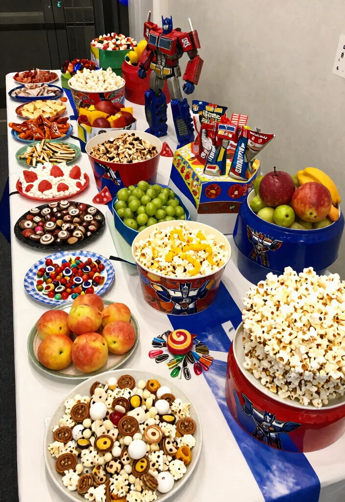 17 Transformers Birthday Cake Ideas for a Bold Action Theme - 17. Transformers Party Snack Table 1