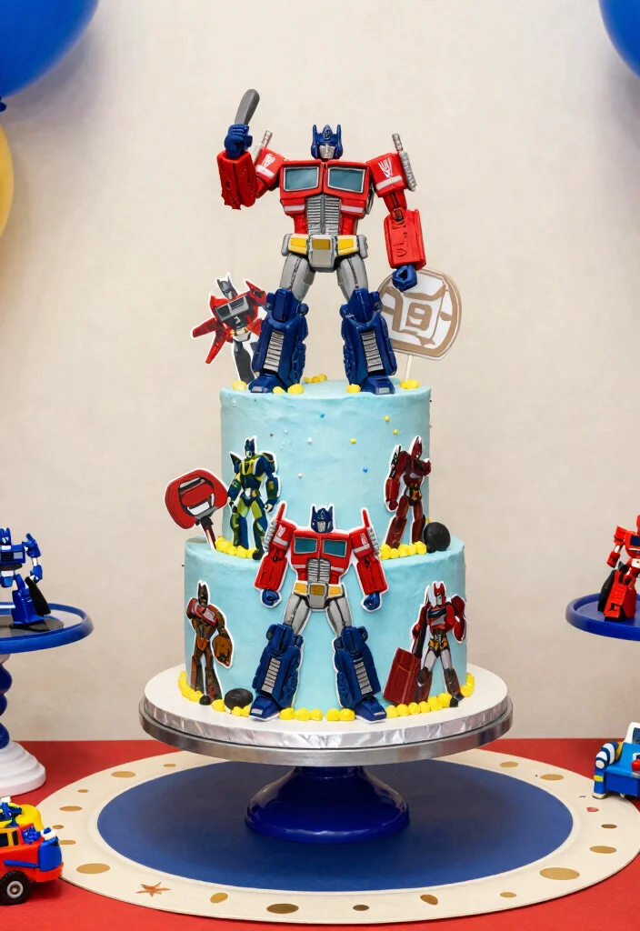17 Transformers Birthday Cake Ideas for a Bold Action Theme - 8. Transformers Fondant Decorated Cake 1