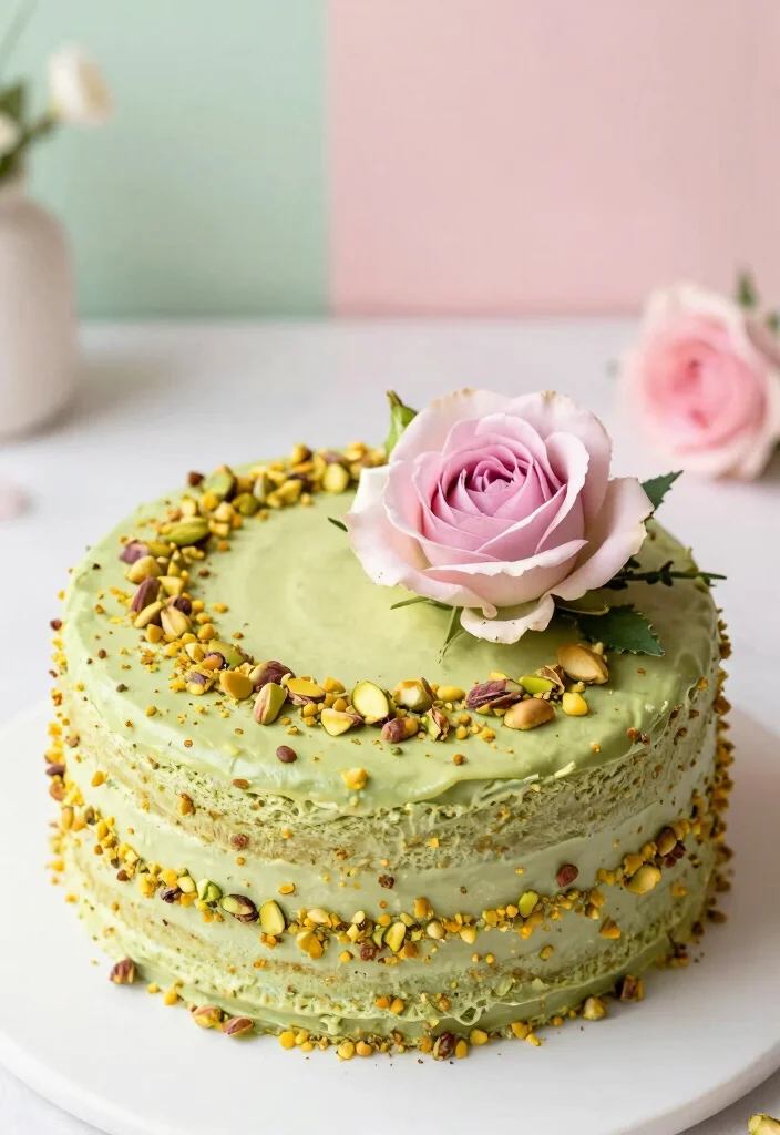 18 Stylish Grown-Up 30s Birthday Cake Ideas - 13. Pistachio and Rose Cake 1
