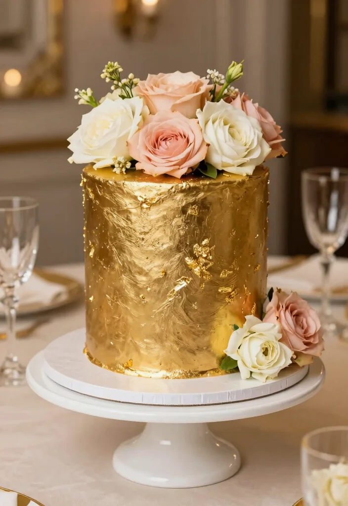 18 Stylish Grown-Up 30s Birthday Cake Ideas - 5. Glamorous Gold Leaf Cake 1