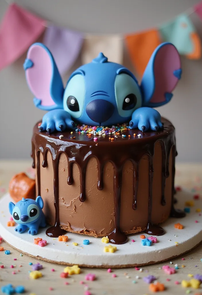 10 Stunning Stitch Birthday Cake Ideas That Will Steal the Show! - 10. Stitch Chocolate Drip Cake 1
