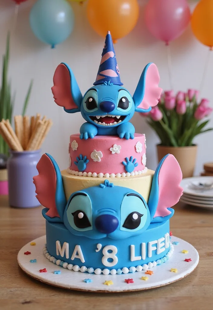 10 Stunning Stitch Birthday Cake Ideas That Will Steal the Show! - 2. Stitch & Friends Layer Cake 1