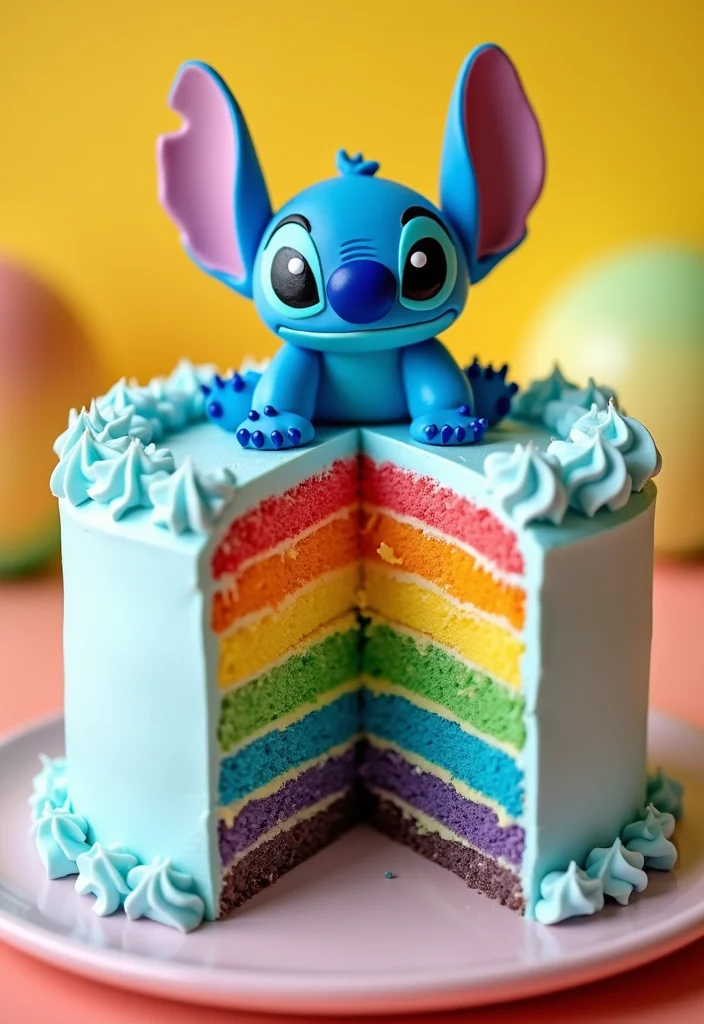 10 Stunning Stitch Birthday Cake Ideas That Will Steal the Show! - 3. Stitch Rainbow Surprise Cake 1