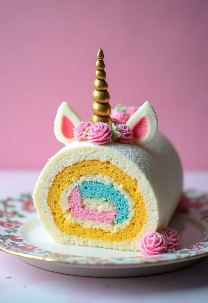 11 Cutest Unicorn Cakes Ever - 9. Unicorn Swiss Roll Cake 1