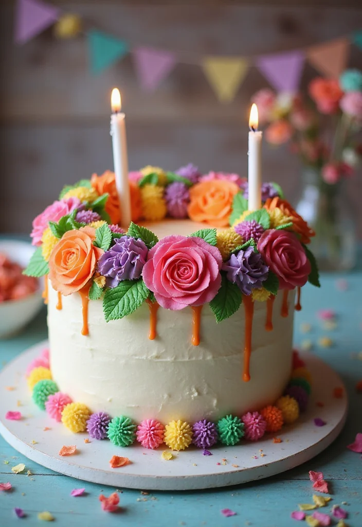 12 Gorgeous Birthday Cakes with Flowers Perfect for Any Celebration! - 12. Celebration Cake with Flower Crown 1