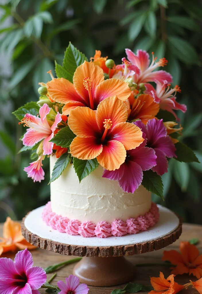 12 Gorgeous Birthday Cakes with Flowers Perfect for Any Celebration! - 4. Tropical Flower Cake 1