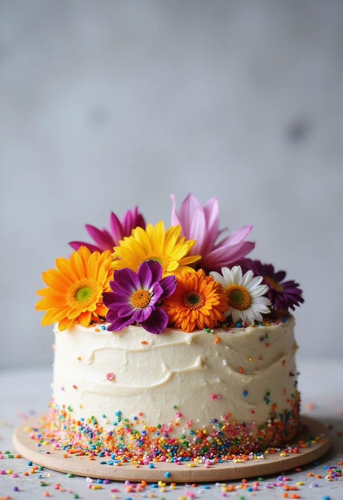 12 Gorgeous Birthday Cakes with Flowers Perfect for Any Celebration! - 8. Funfetti Floral Confetti Cake 1