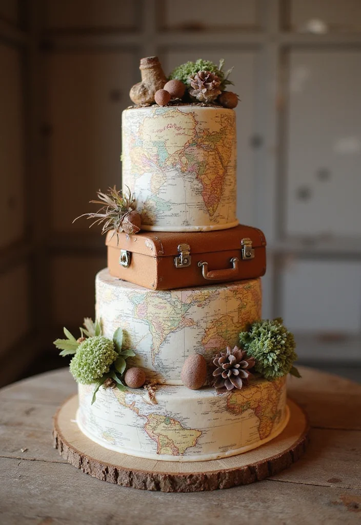 14 Storybook Fairytale Wedding Cakes That Are Straight Out of a Dream (Get Inspired!) - 12. Vintage Travel Cake 1