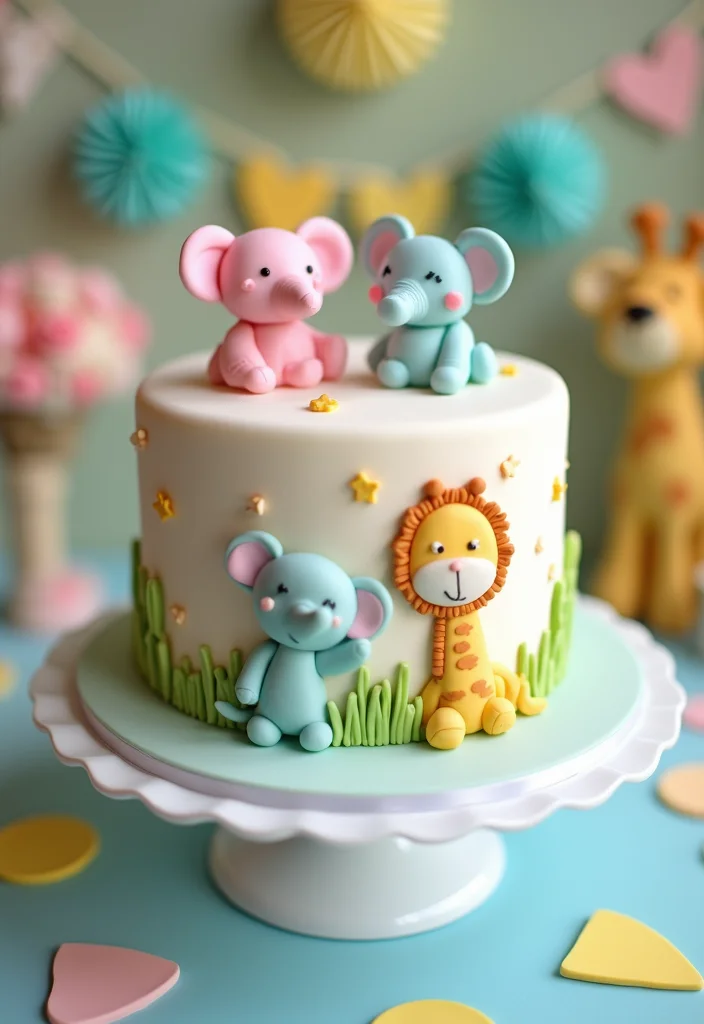 14 Unique Baby Shower Cakes That Are Pure Magic (Check Out #9 for Inspiration!) - 4. Adorable Animal Cake 1