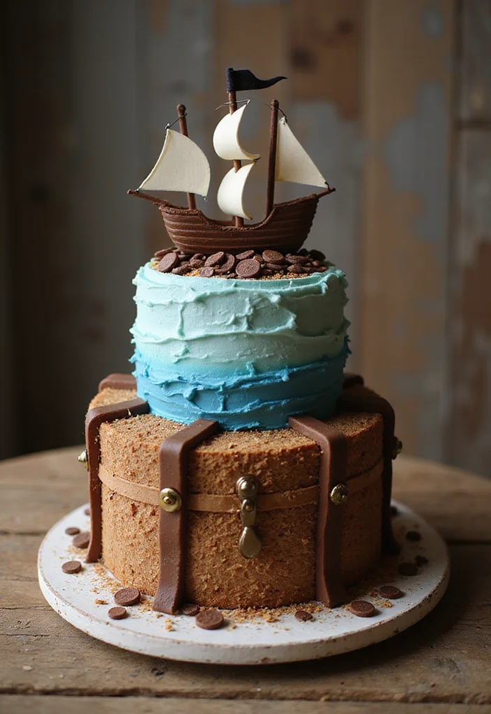 16 Adorable Two-Tier Birthday Cakes for Kids That'll Make Their Day Extra Special (Don't Miss #2!) - 14. Pirate Treasure Cake 1