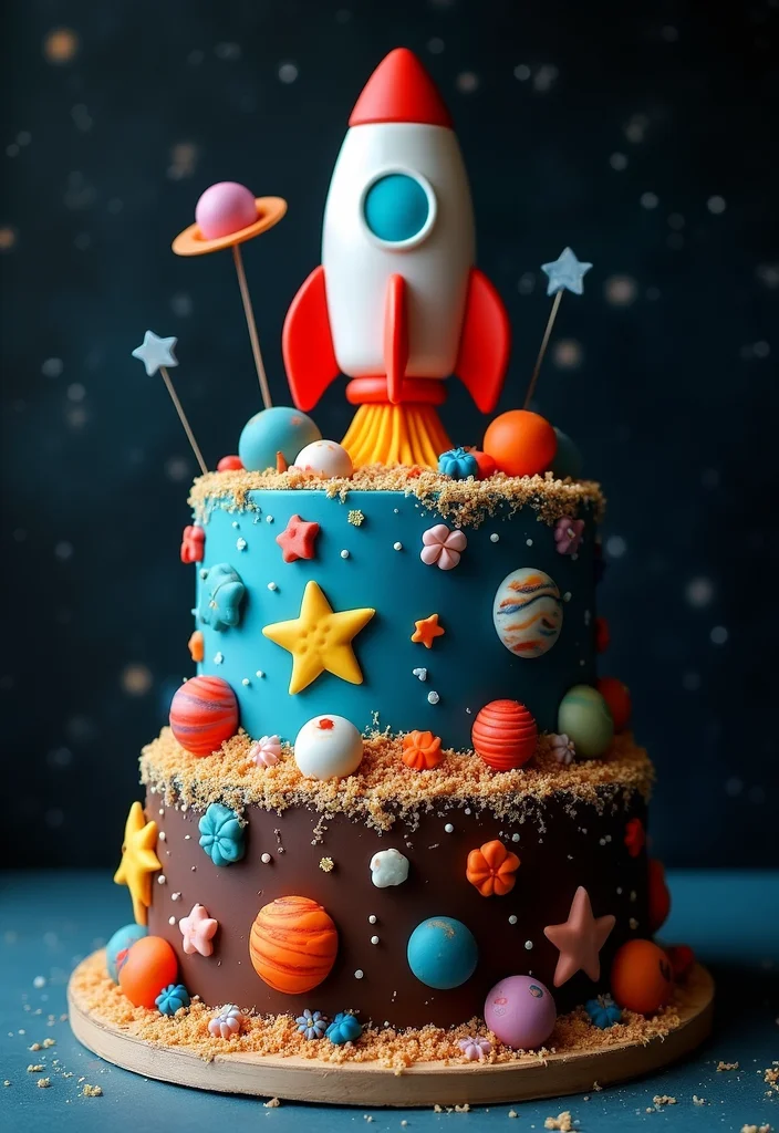 16 Adorable Two-Tier Birthday Cakes for Kids That'll Make Their Day Extra Special (Don't Miss #2!) - 3. Space Explorer Cake 1