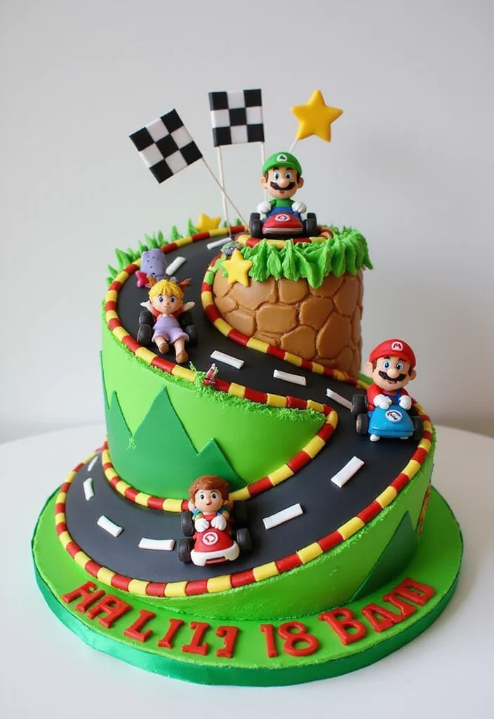 16 Super Mario Cake Tutorials That Will Impress Every Gamer at Your Party! - 2. Mario Kart Racing Cake 1