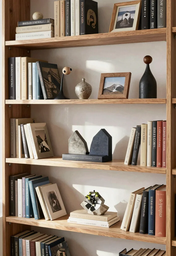 14 Simple Book Shelf Ideas With Clean Minimal Style - 12. Bookends and Shelf Styling 1