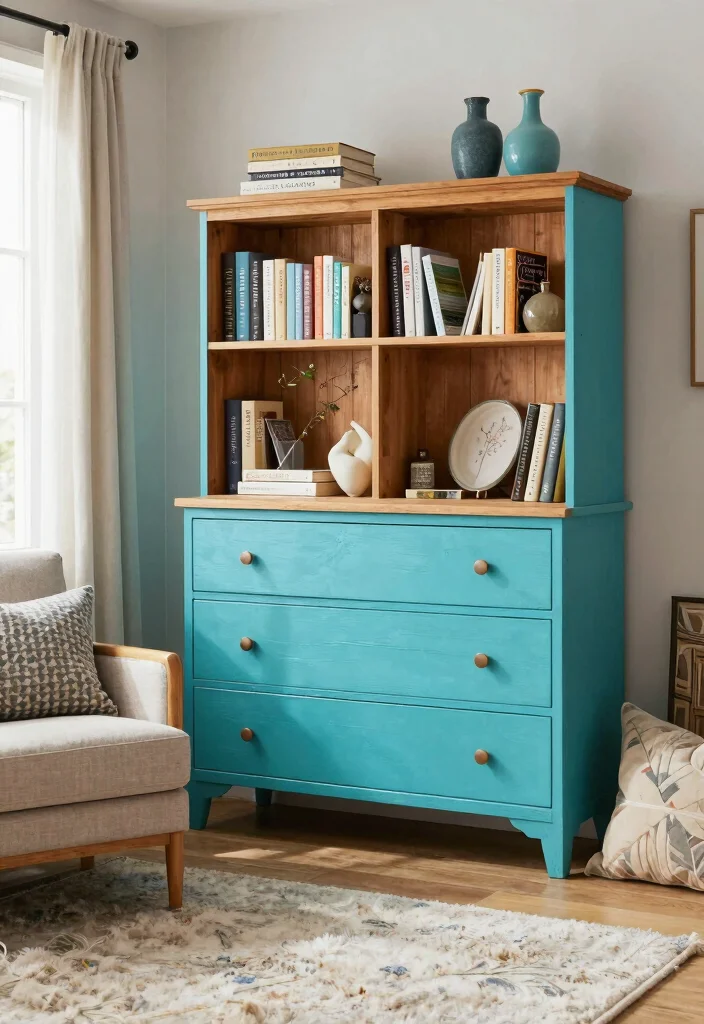 14 Simple Book Shelf Ideas With Clean Minimal Style - 14. Repurposed Furniture 1