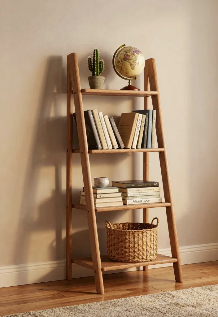 14 Simple Book Shelf Ideas With Clean Minimal Style - 2. Ladder Bookshelf 1