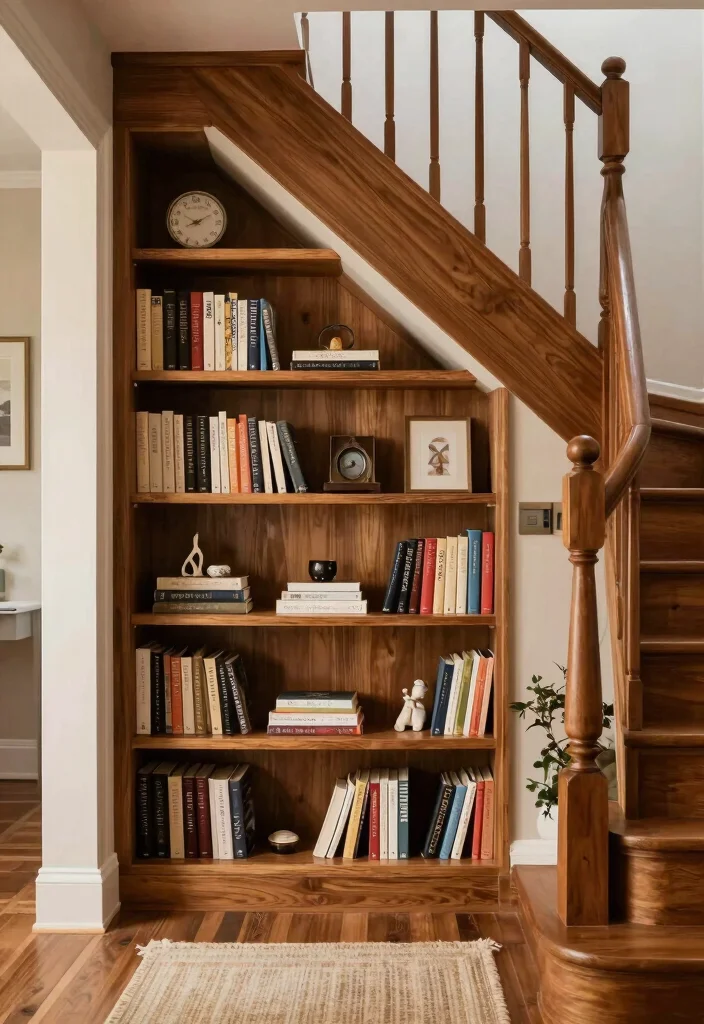 14 Simple Book Shelf Ideas With Clean Minimal Style - 6. Under-Stair Bookshelves 1