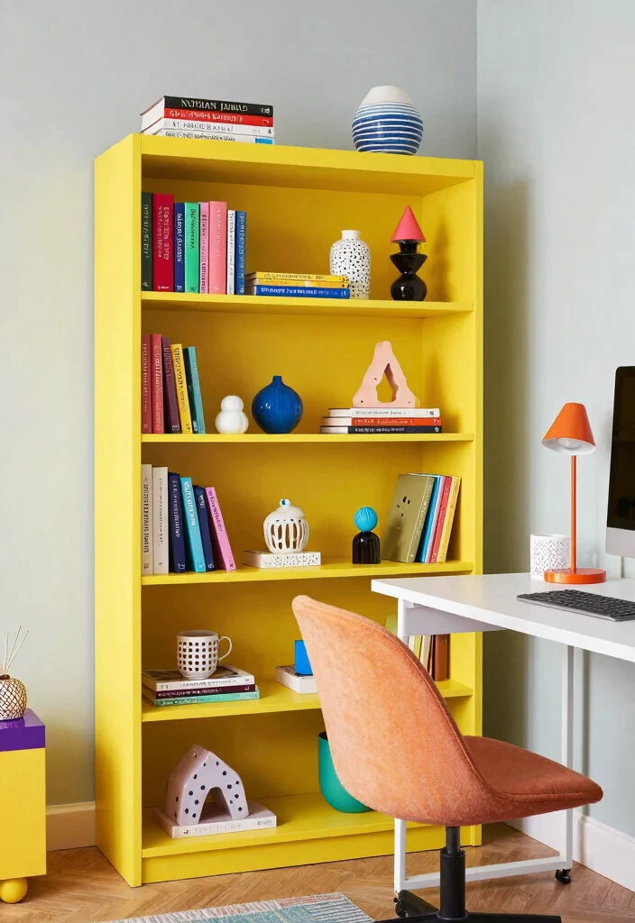 15 Nathan James Bookshelf Ideas With Modern Appeal - 7. The Pop of Color 1